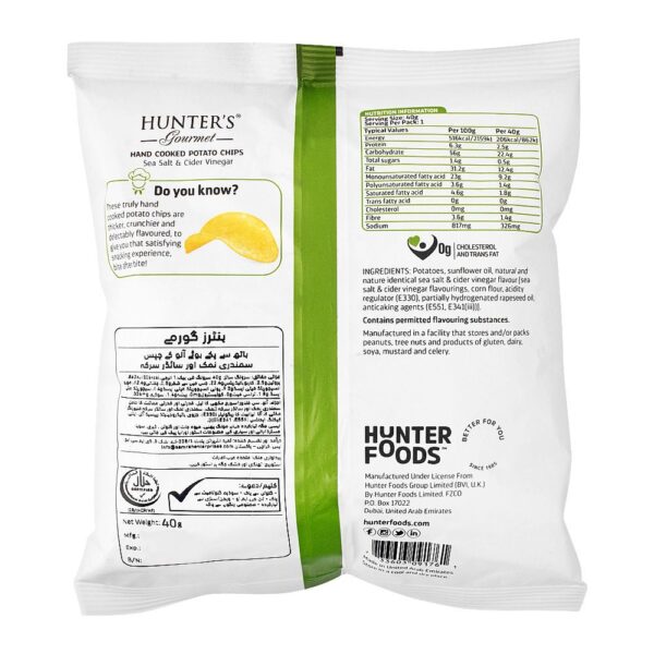 Hunter's Gourmet Sea Salt & Cider Vinegar Hand Cooked Potato Chips, 40g