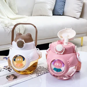 2-in-1 Hug Bear Water Bottle – Big Belly, Dual Straw - Image 4