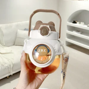 2-in-1 Hug Bear Water Bottle – Big Belly, Dual Straw